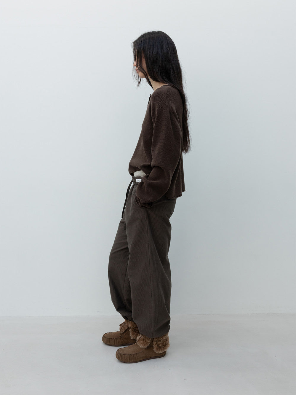 Low Classic Waffle Henley Neck Knit Brown