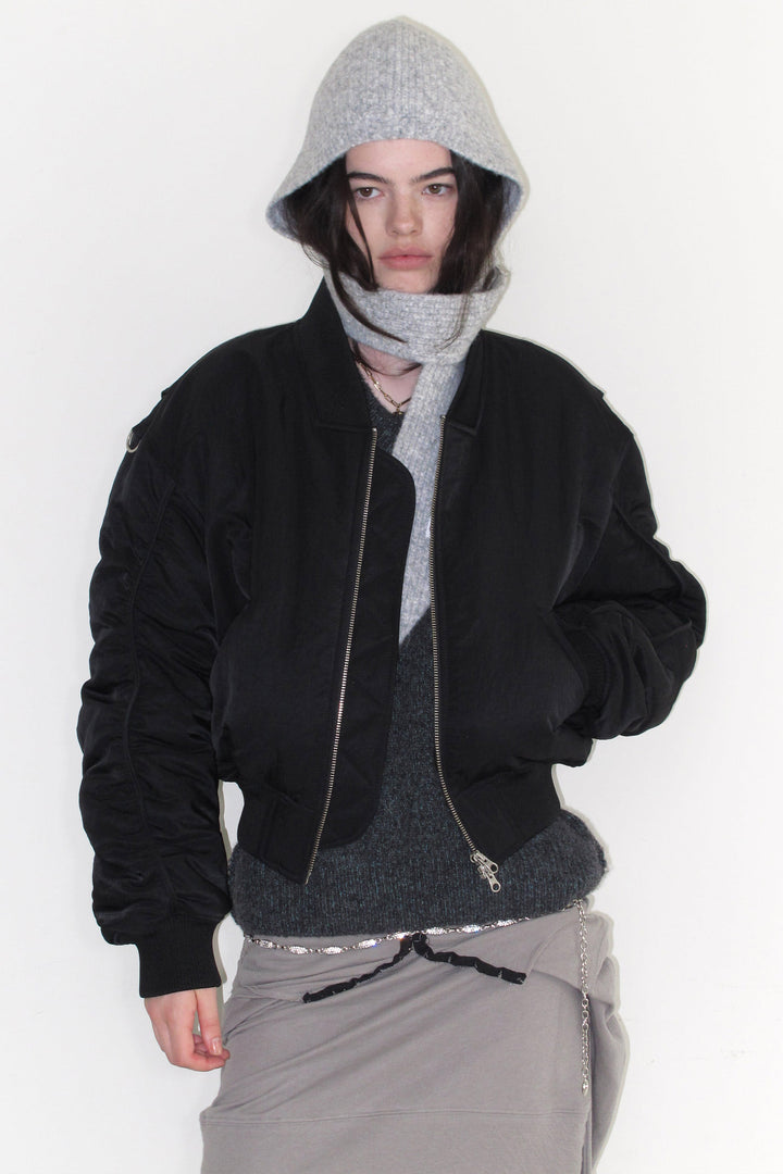 Instantfunk Cropped Shirring Bomber Jacket - Black