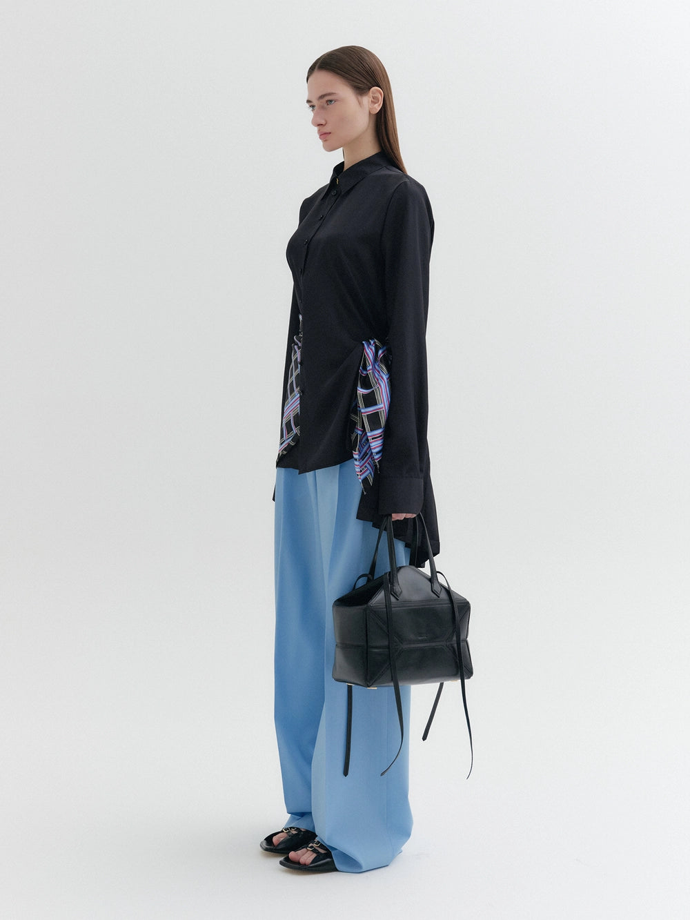 EENK Waist Lettering Wide Pants - Light Blue