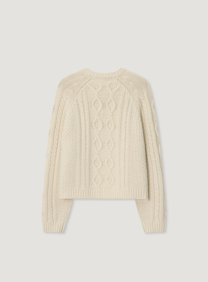 Mango Maniplease Camp Cable Cardigan Cream