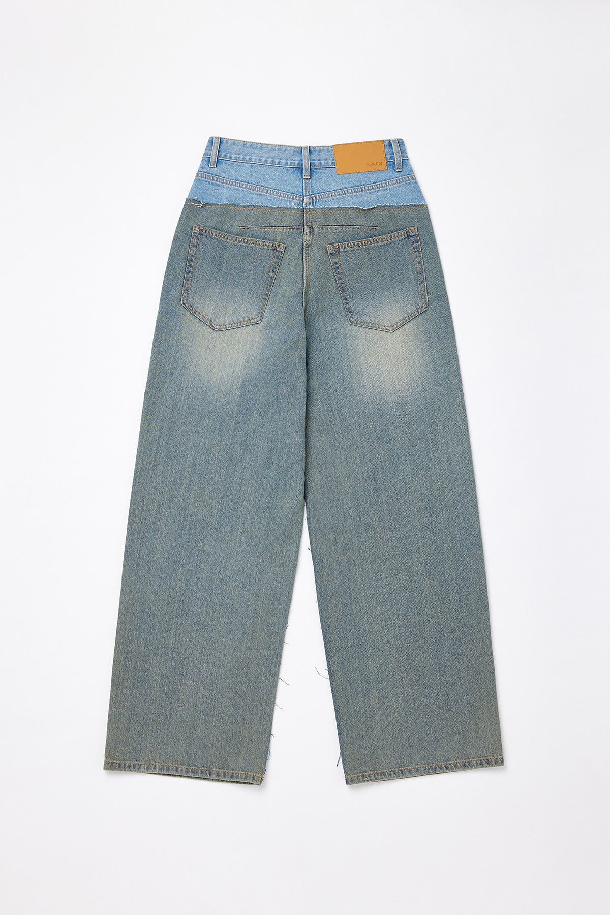 Matinkim Matin Kim Two Tone Deconstruct Denim Baggy Pants IN Blue