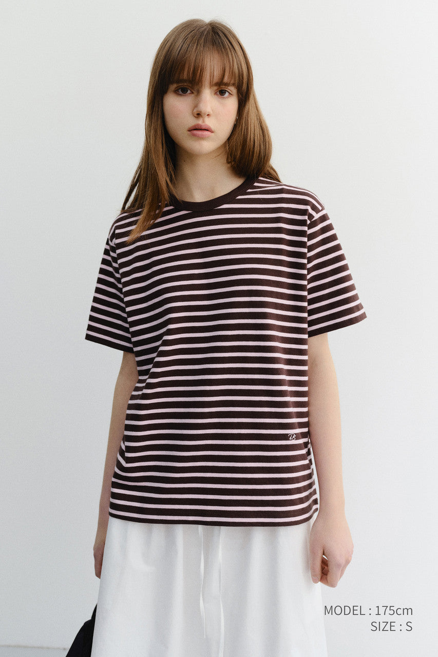 Dunst Unisex Striped T-Shirt Brown Pink