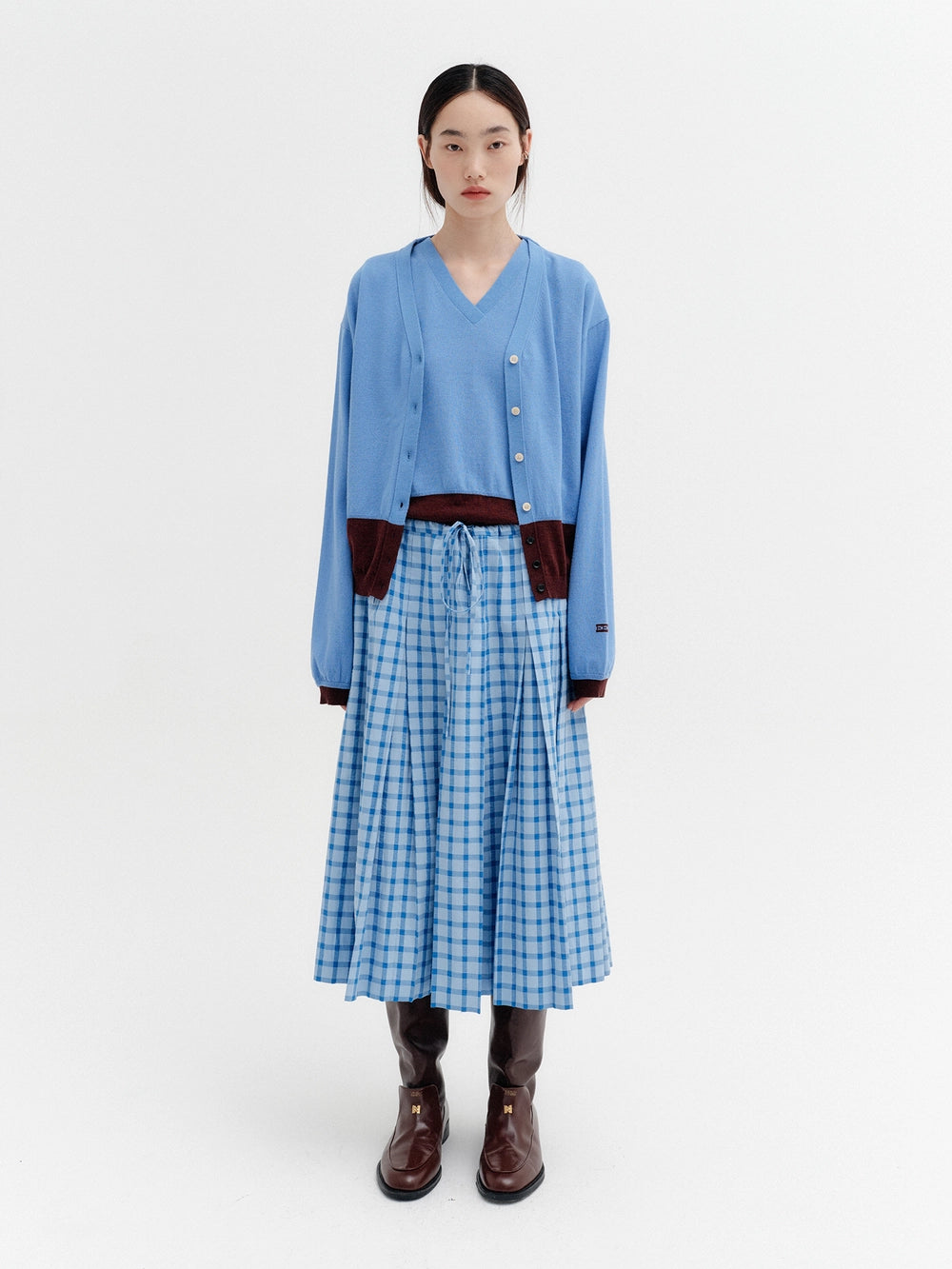 EENK Contrast V-Neck Cardigan - Sky Blue
