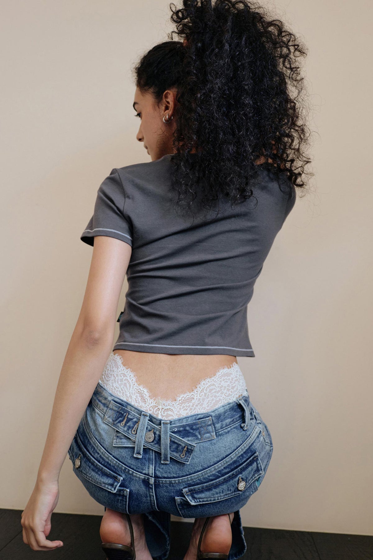 Instantfunk Low Rise Buckle Denim - Light Blue