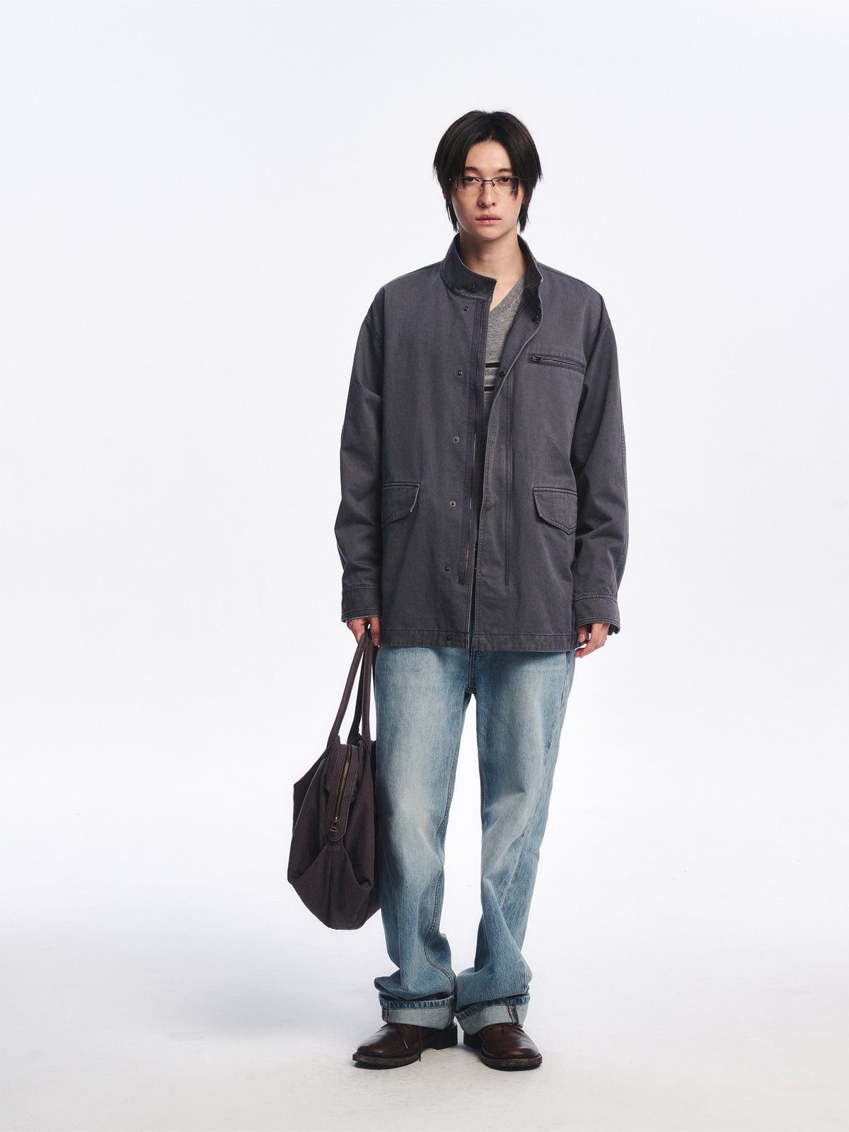 Low Classic Washed Cotton Utility Jacket Charcoal