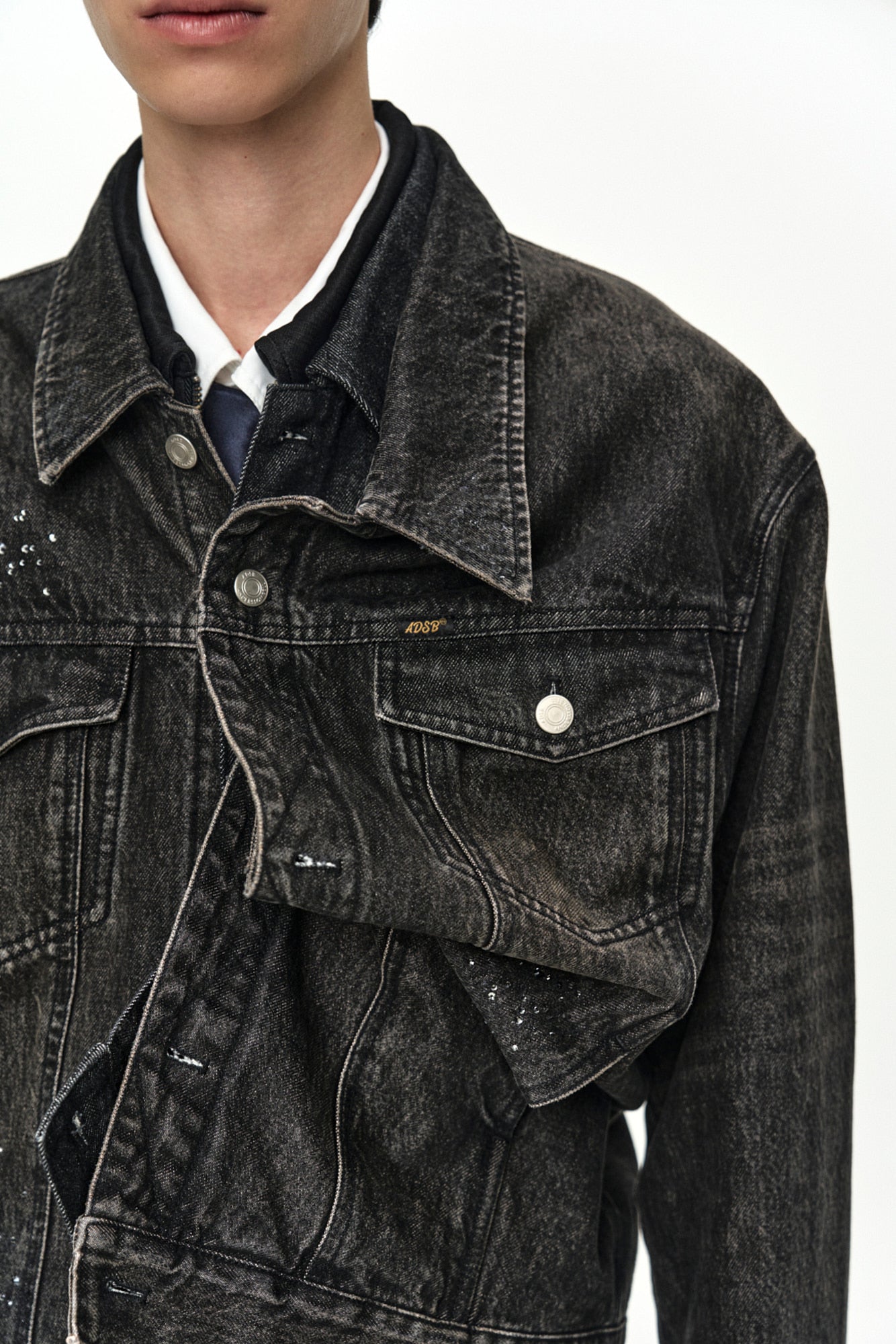 Andersson Bell Unisex Asymmetric Layered Beads Denim Jacket