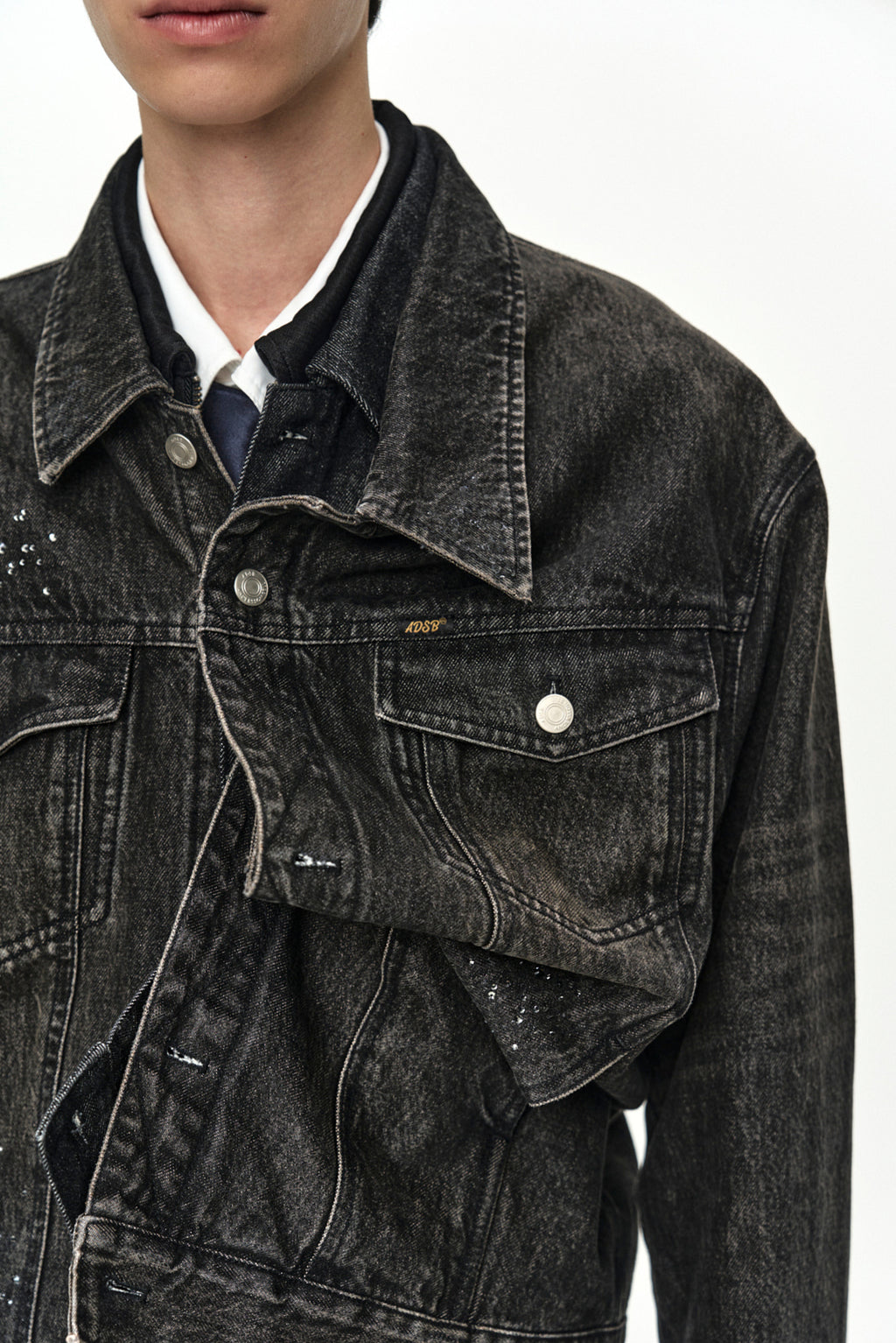 Andersson Bell Unisex Asymmetric Layered Beads Denim Jacket