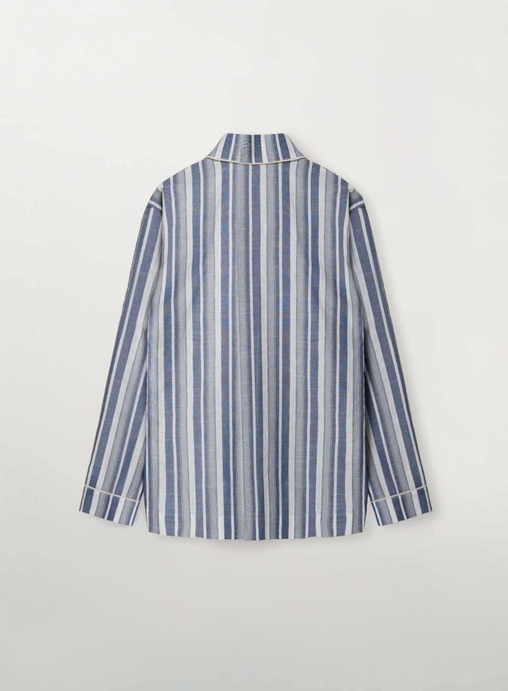 [satur] Homewear Stripe Open Collar Shirt - Blue