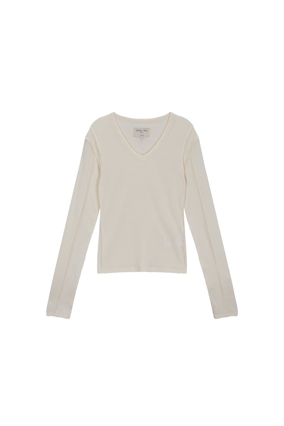 Matinkim Stitch V Neck Slim Long Sleeve IN Ivory