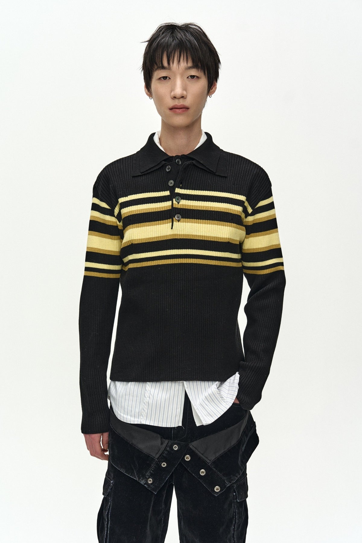 Andersson Bell Layered Collar Pitt Stripe Polo Sweater