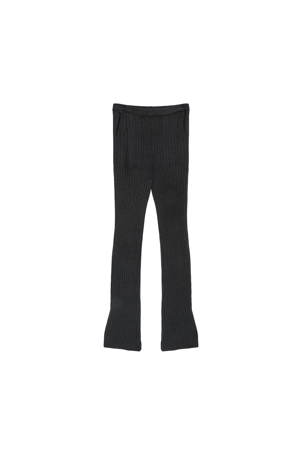 [matinkim] LAYERED KNIT BOOTS CUT PANTS IN CHARCOAL