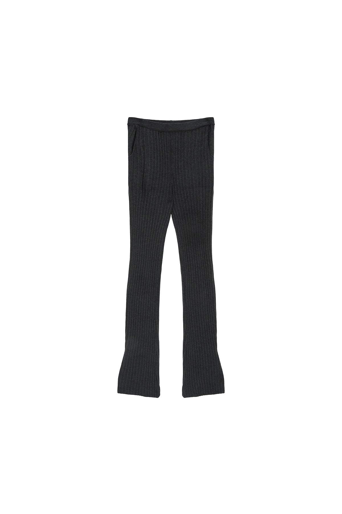 [matinkim] LAYERED KNIT BOOTS CUT PANTS IN CHARCOAL