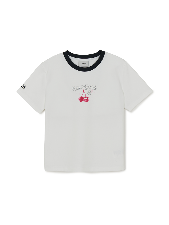 Mlb Women's Summer Fruits Lifestyle Slim Semi Crop Ringer T-Shirts