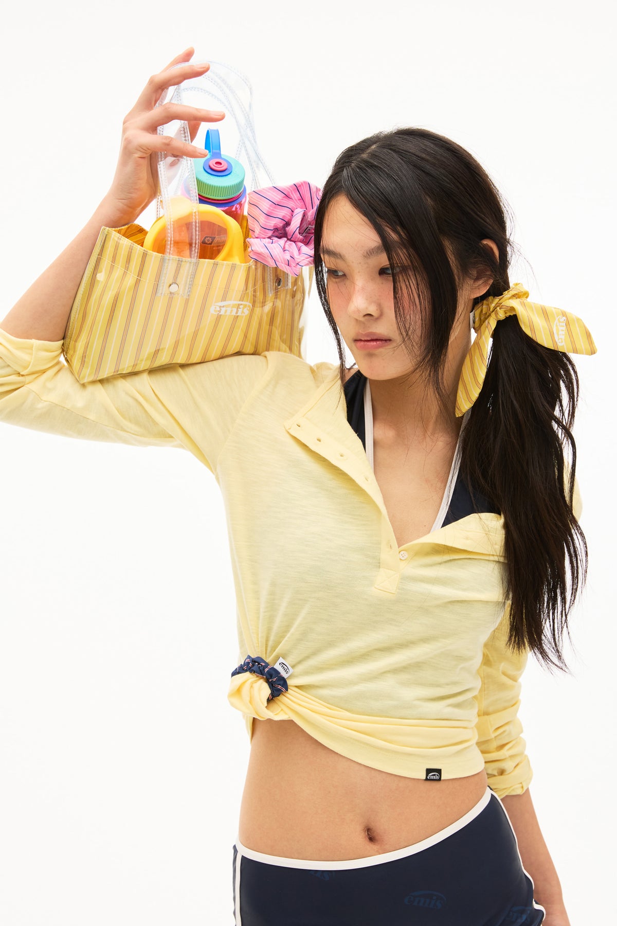 Emis Summer Slub Henley Neck T-Shirt-Yellow