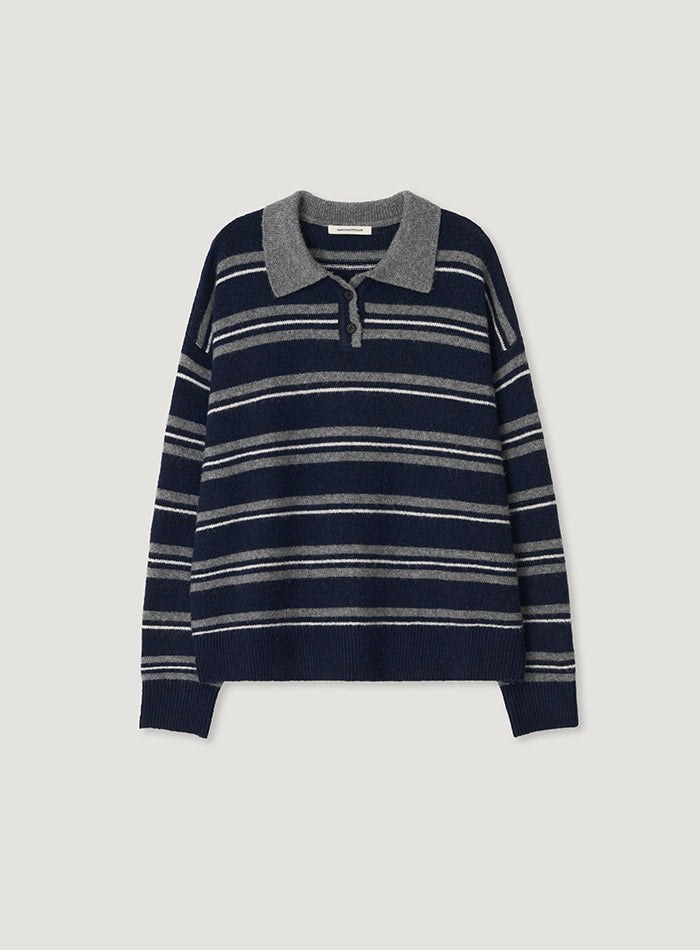 Mango Maniplease Herry Stripe Knit Navy