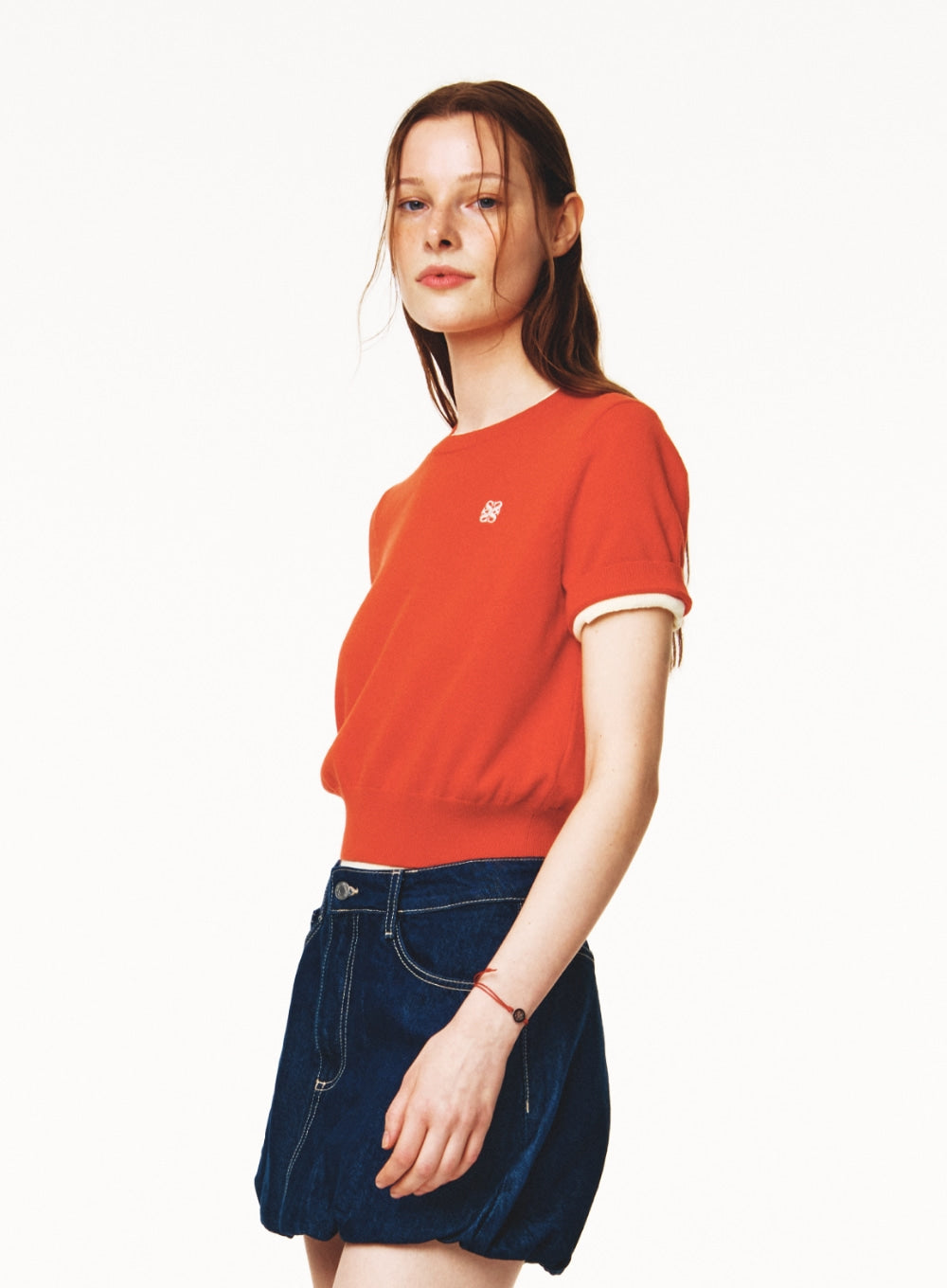 [satur] (W) Classic Crew Neck Half Knit - Red