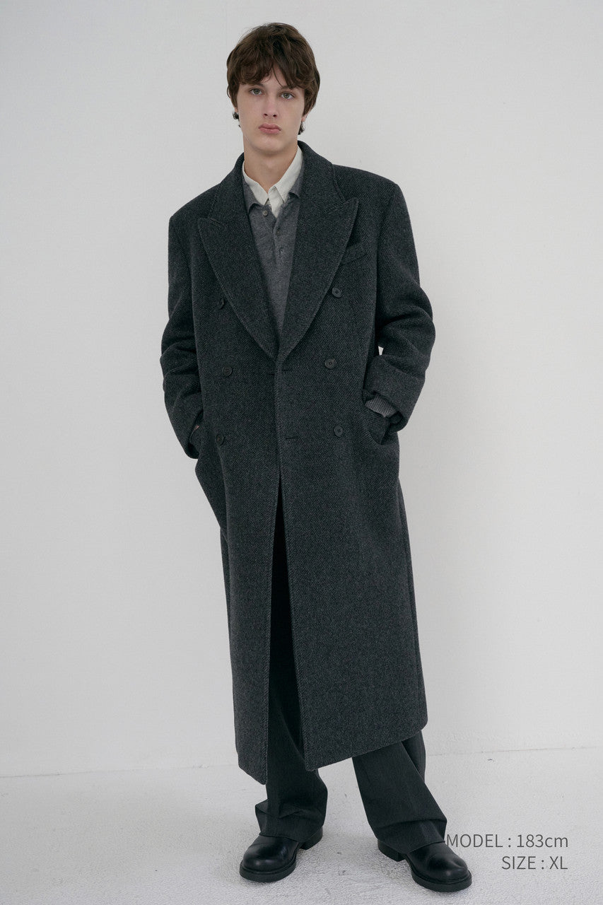 Dunst Unisex Tailored Double-Breasted Coat Charcoal Grey Pattern