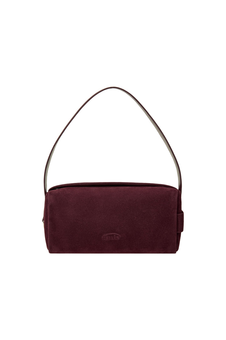 Emis Suede Block Tote Bag-Burgundy