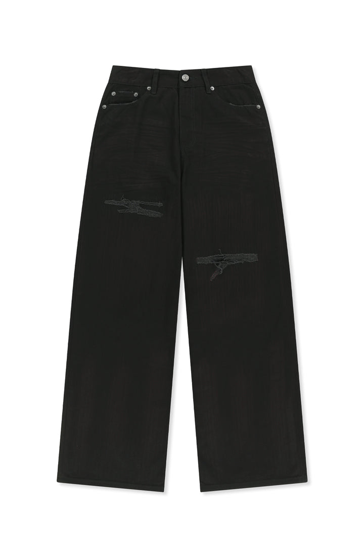 Matinkim Distressed Herringbone Wide Pants IN Black