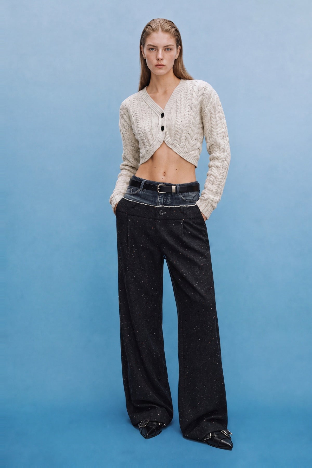 Andersson Bell Denim-Waist Nep Wool Trousers