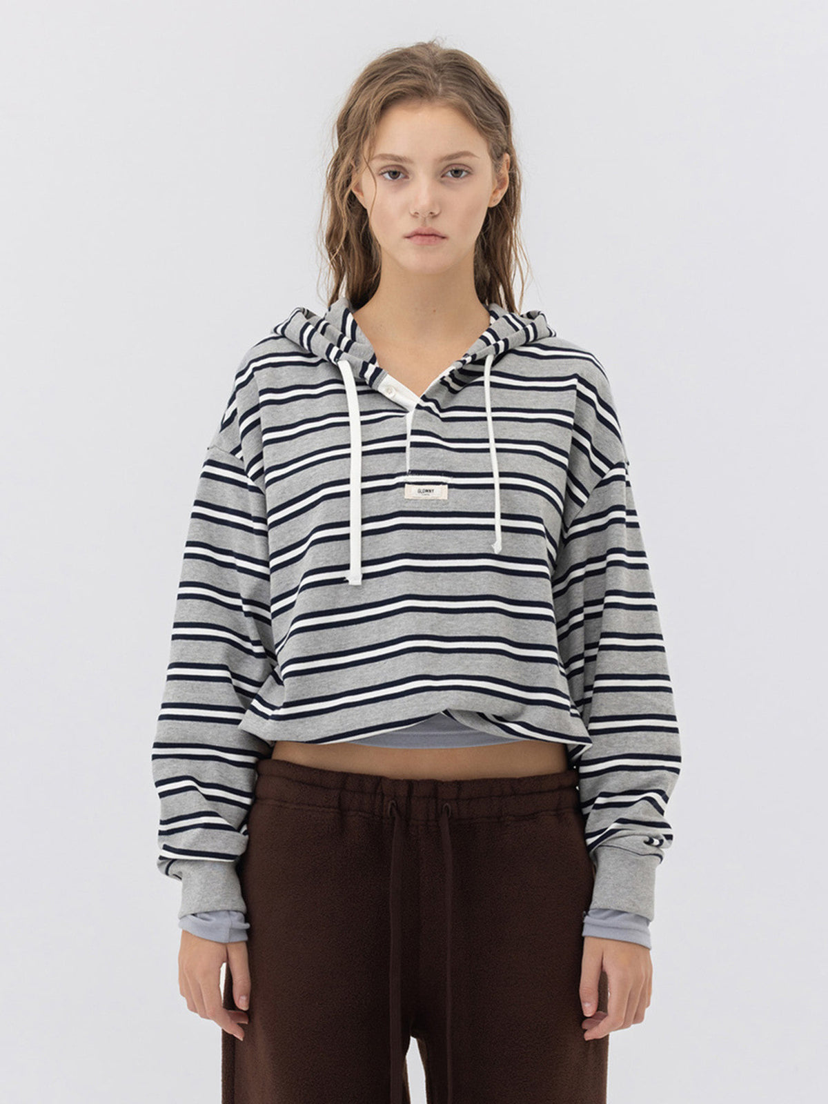 GLOWNY Heritage Stripe Button Hoodie (Gray)