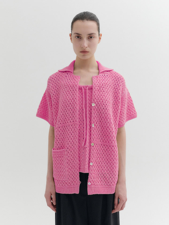 EENK Crochet Knitwear Cardigan - Pink