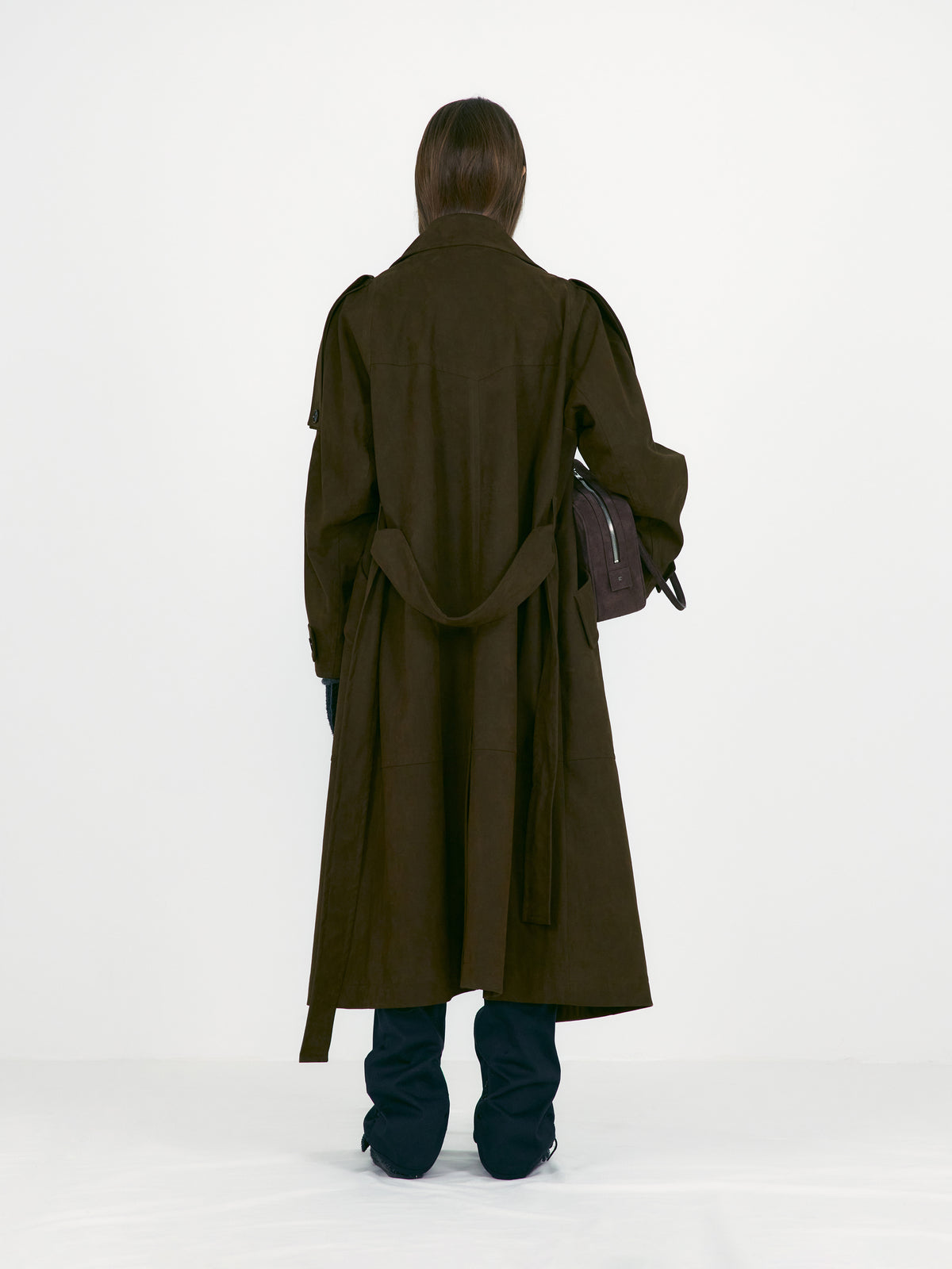 Low Classic Suede Belted Trench Coat Khaki Brown
