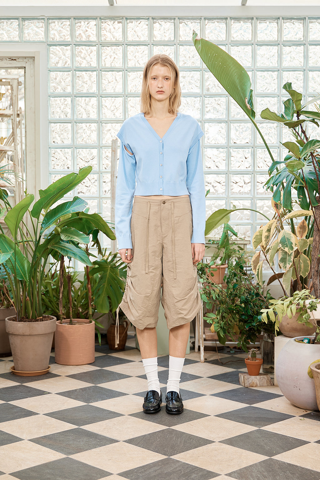 [matinkim] SLIT DETAIL BUTTON CARDIGAN IN LIGHT BLUE