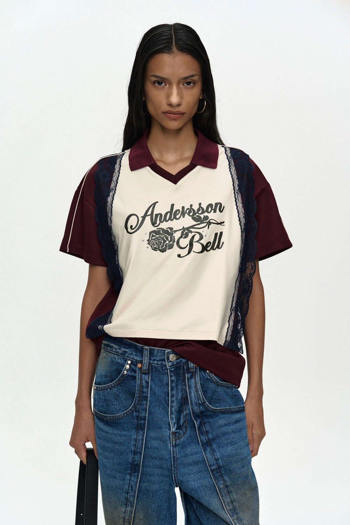 Andersson Bell Lace Trimmed Polo Jersey Top Yellow)