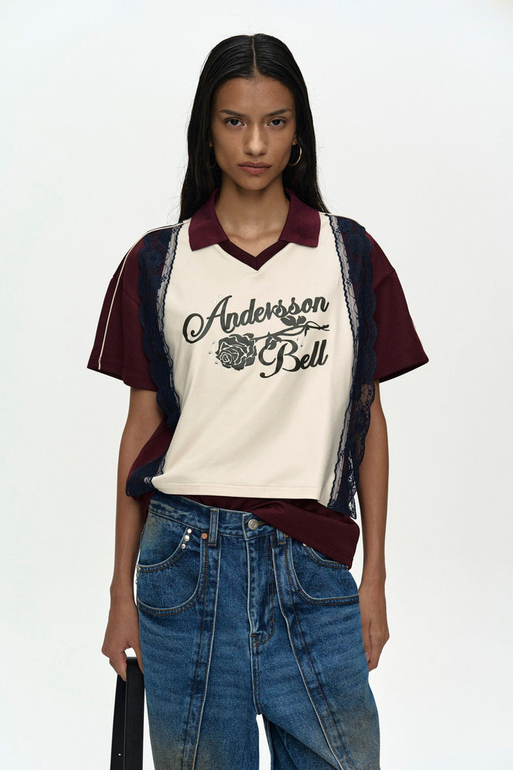 Andersson Bell Lace Trimmed Polo Jersey Top Yellow)