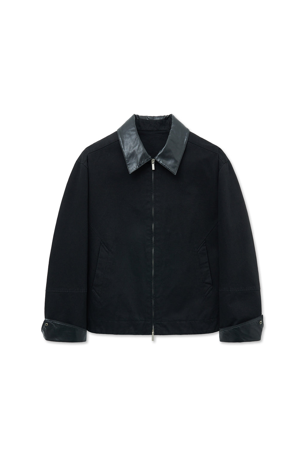 [matinkim] Leather Collar Point Work Jacket For Men IN Black