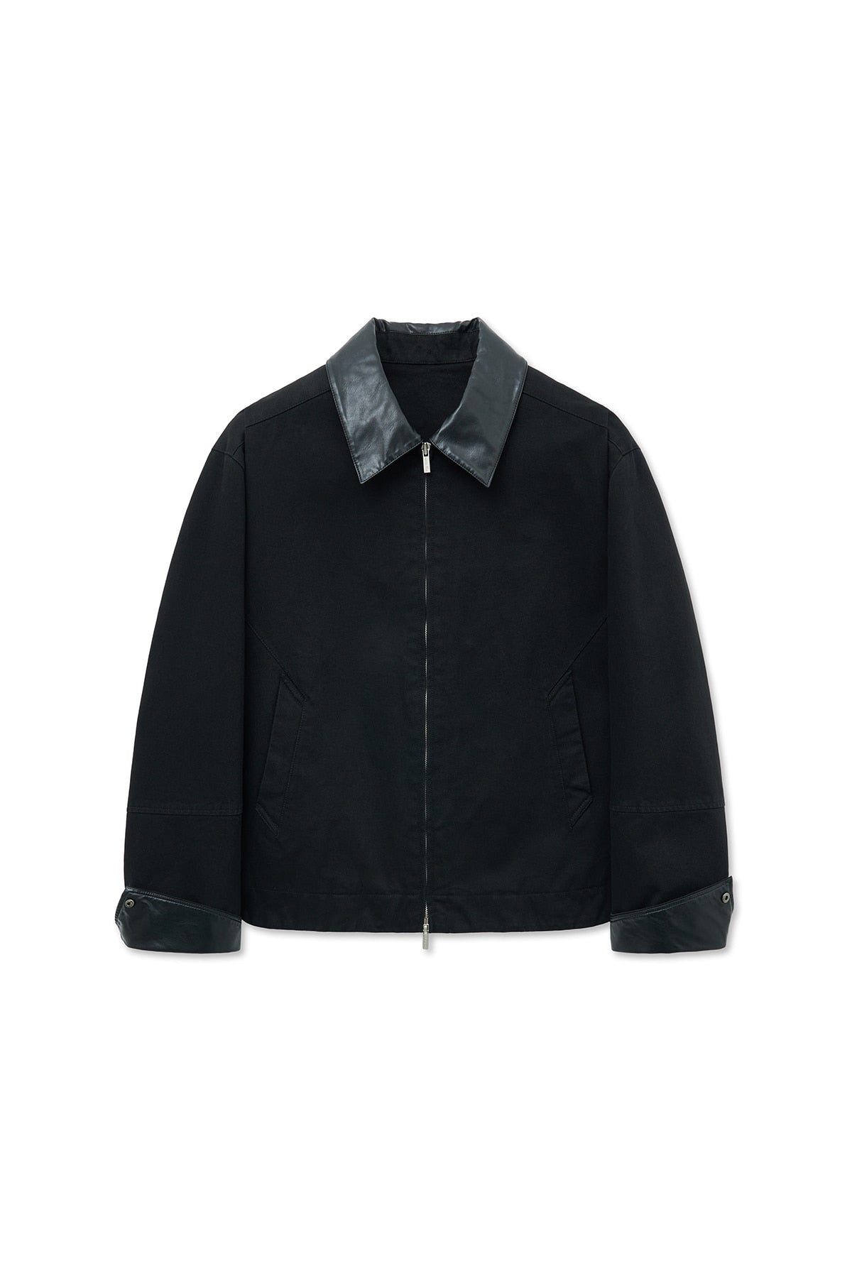 [matinkim] Leather Collar Point Work Jacket For Men IN Black