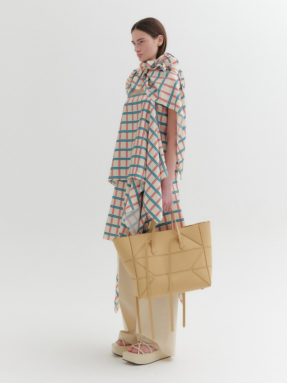 EENK Asymmetrical Check Skirt - Cream Multi
