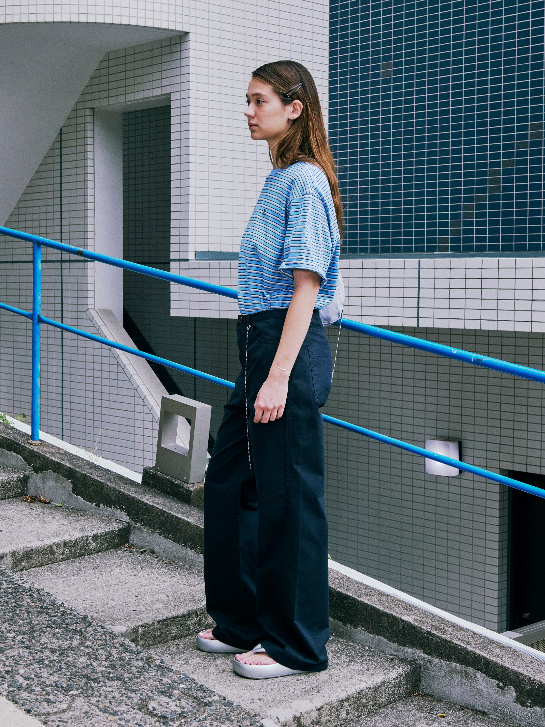 Low Classic Washed Cotton Relaxed Pants Black Navy
