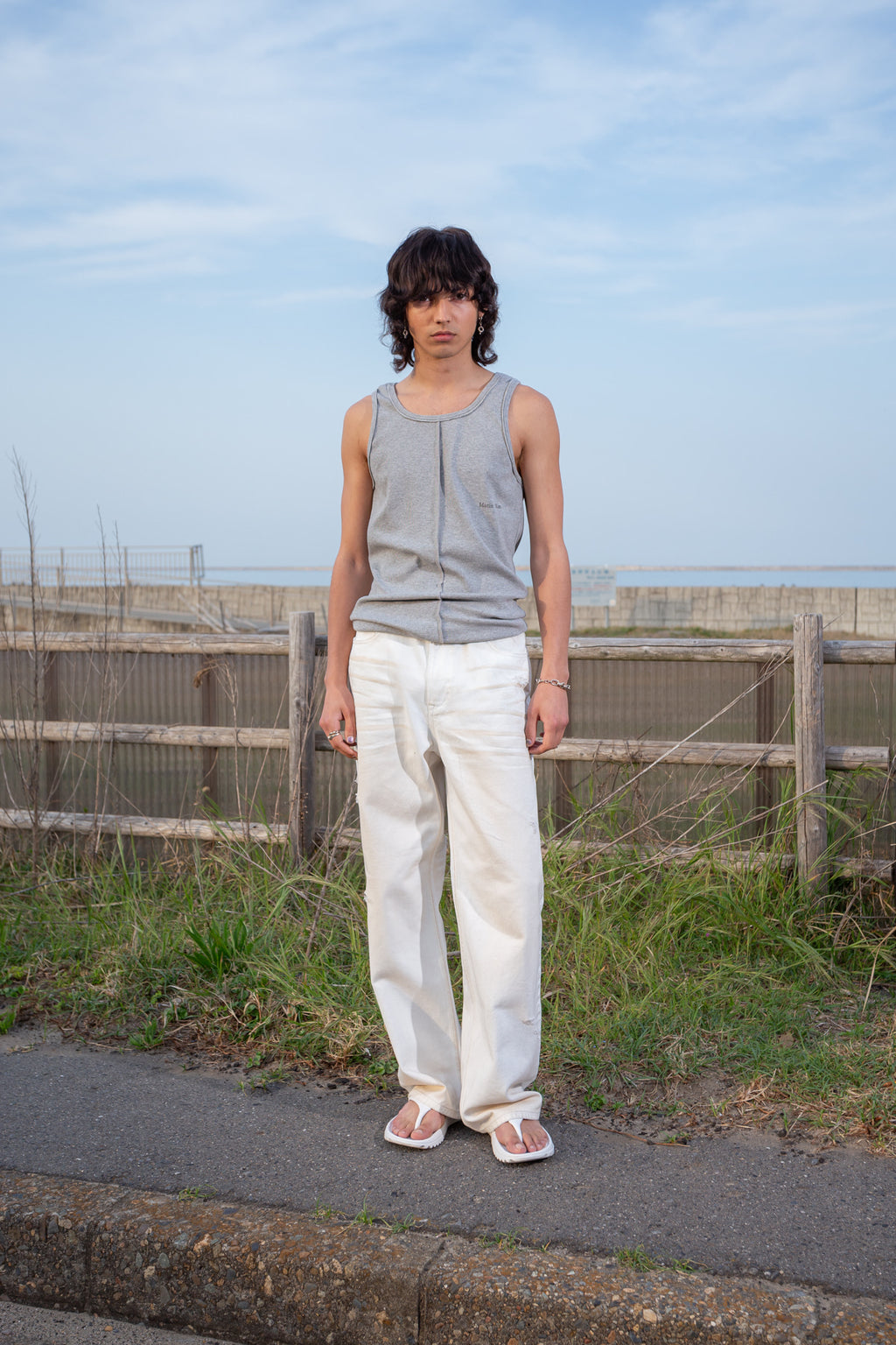 Matinkim Embo Washed Denim Pants For Men IN Ivory