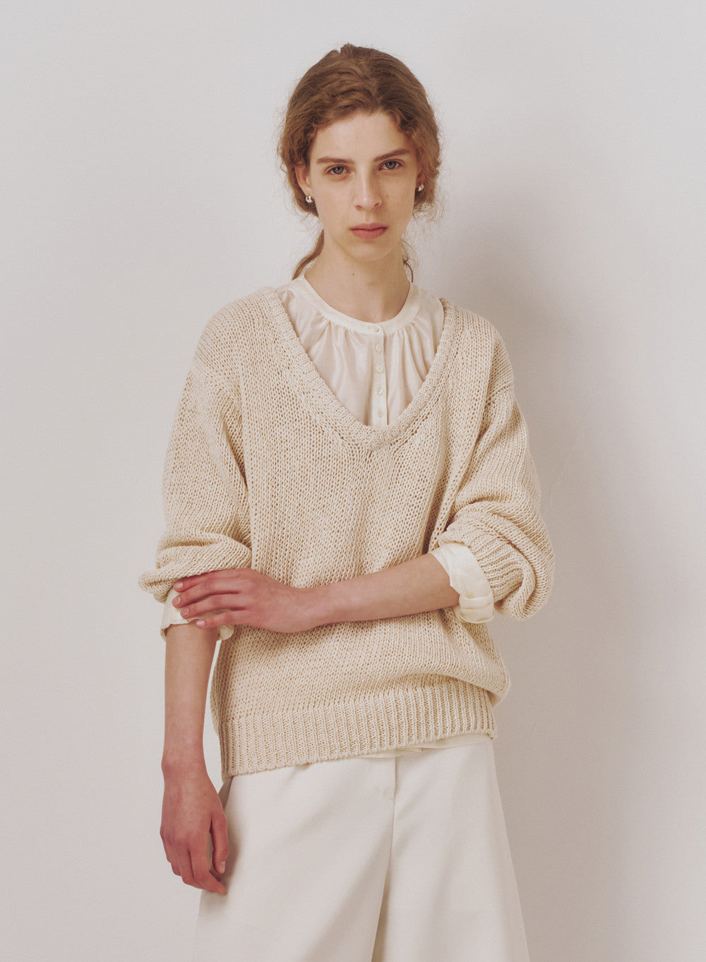 Kindersalmon Ral V-Neck Knit Ecru
