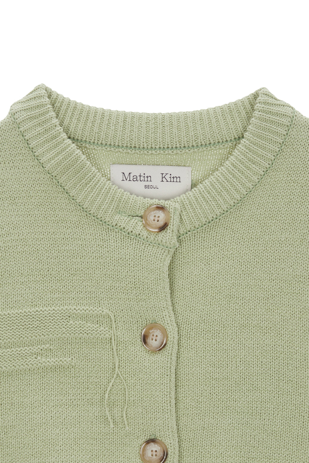 [matinkim] DAMAGE ROUND HALF CARDIGAN IN LIGHT GREEN
