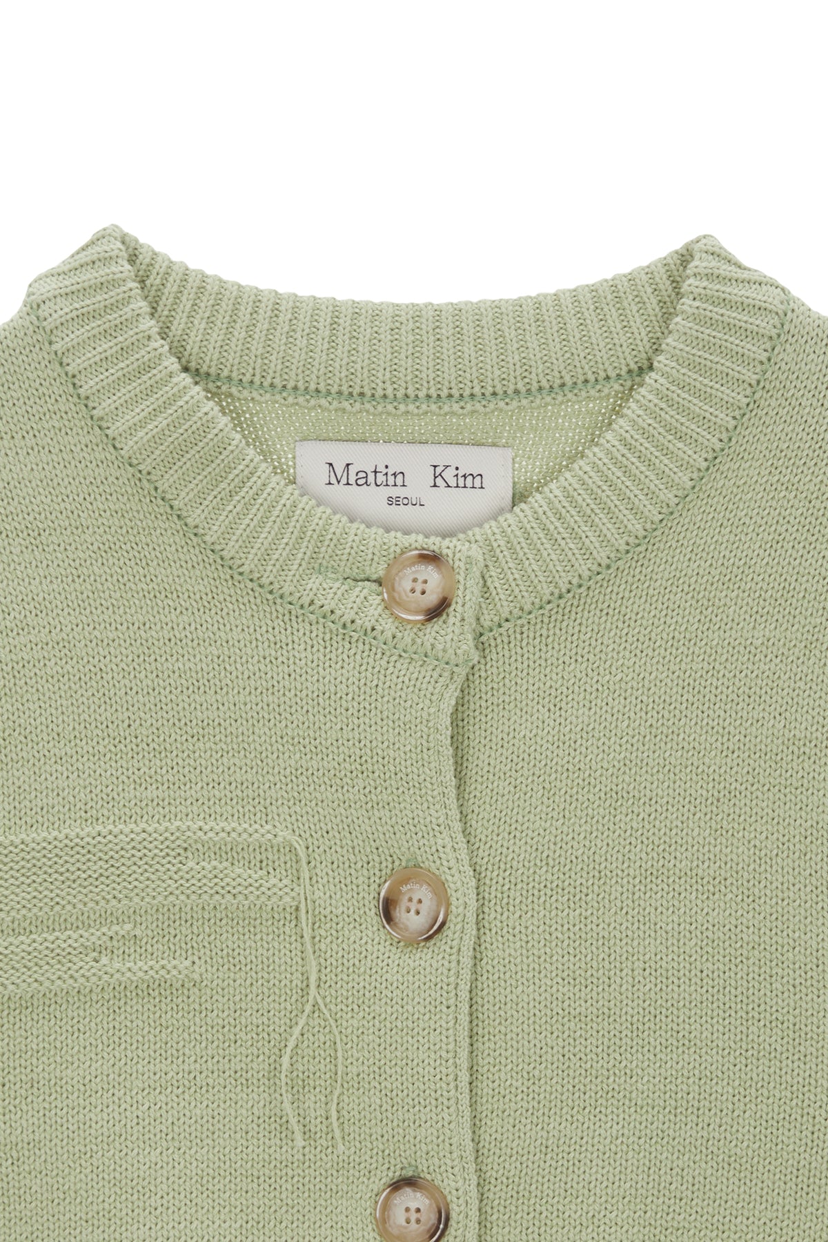 [matinkim] DAMAGE ROUND HALF CARDIGAN IN LIGHT GREEN