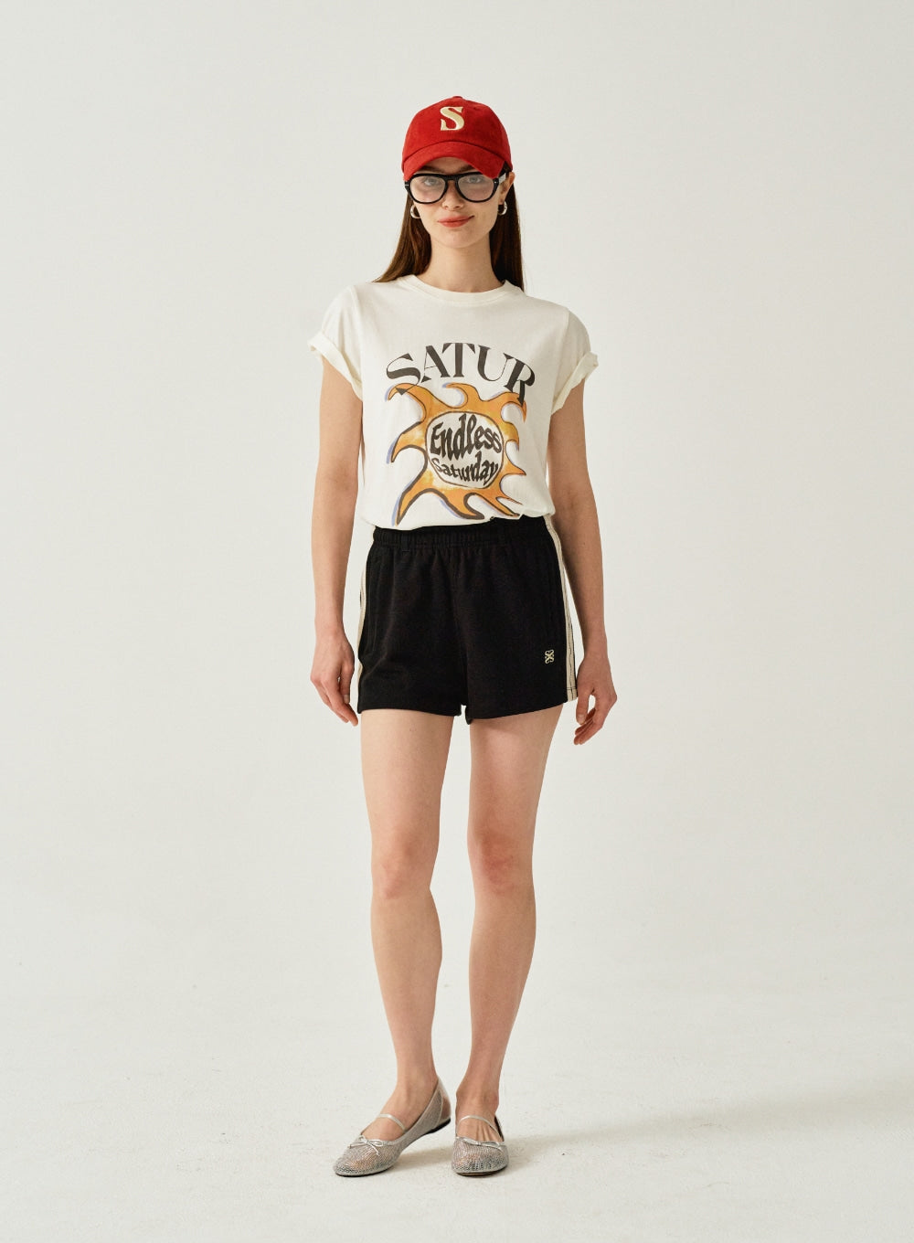 [satur] (W) Sun Retro Graphic T-Shirt - Retro Ivory