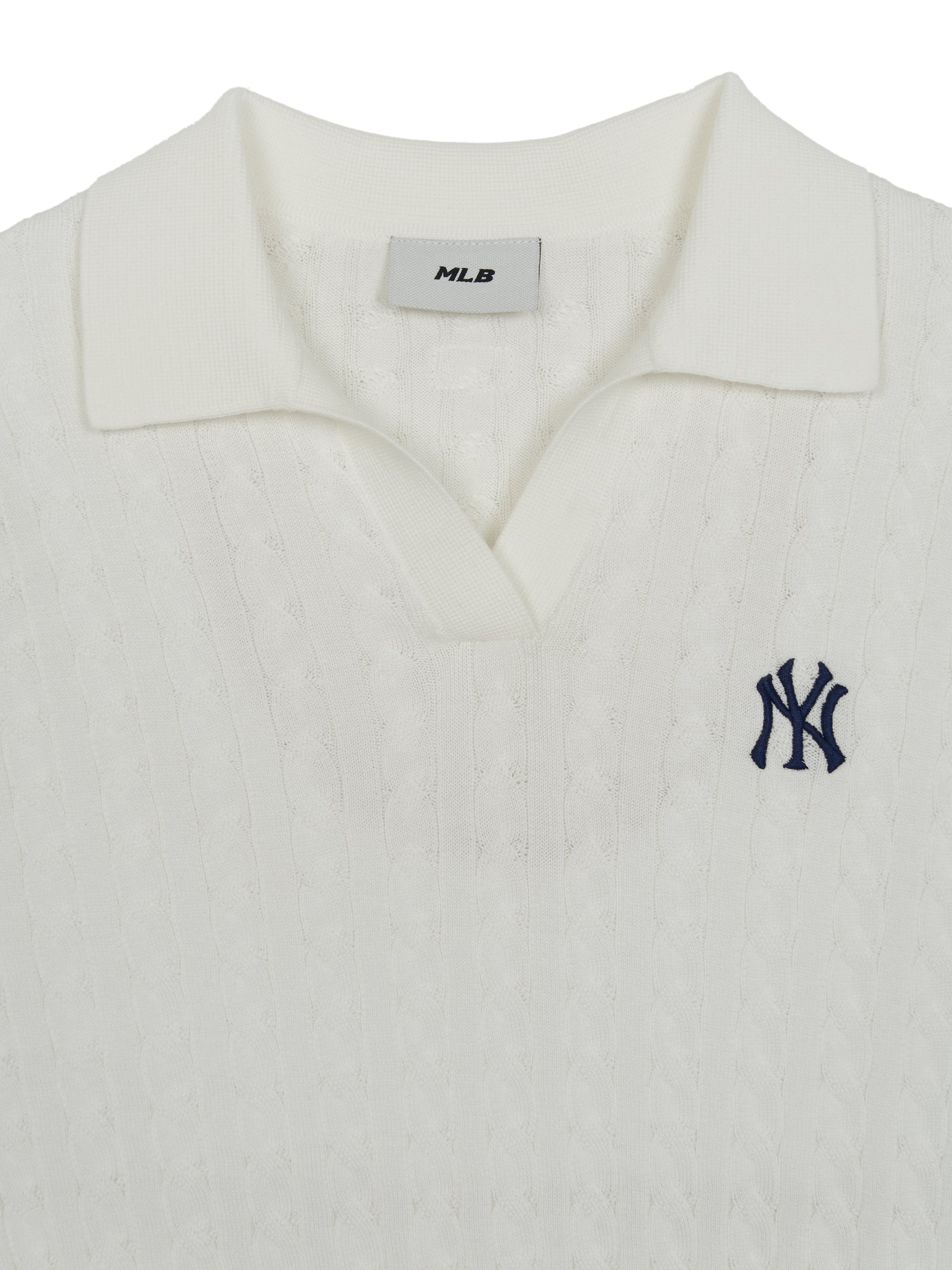 MLB Korea Women's Varsity Cable Open Collar Short Sleeve Knit Pullover