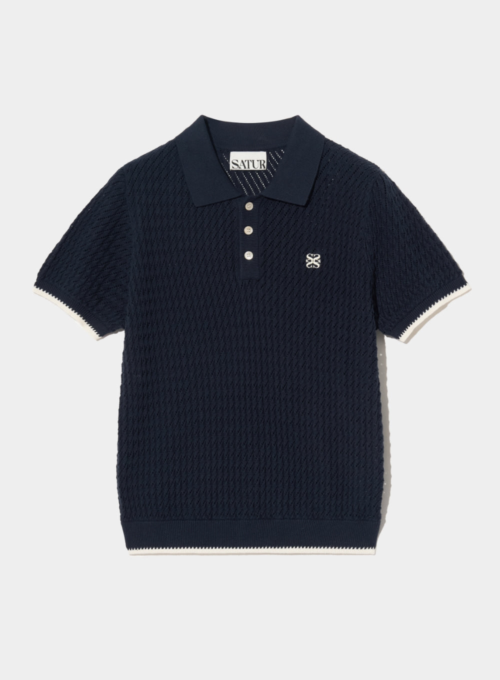 [satur] (W) Diagonal Collar Half Knit - Classic Navy
