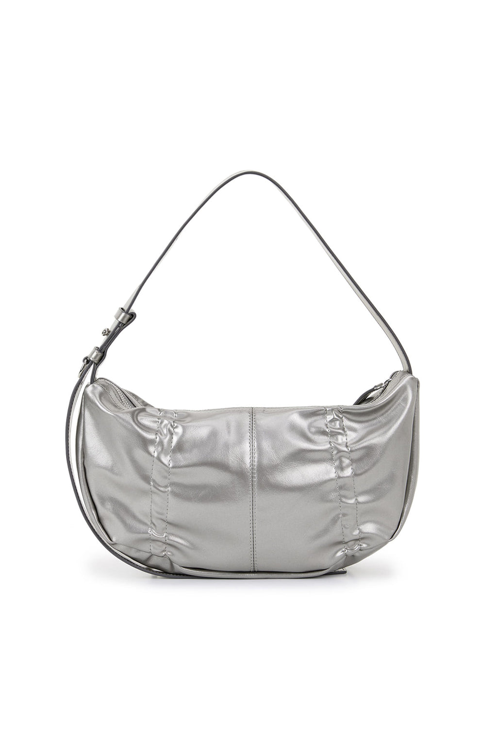 [matinkim] HALF SHIRRING RIBBON ROUND BAG IN DARK SILVER