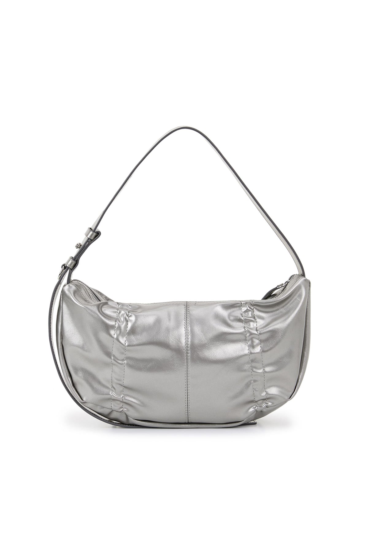 [matinkim] HALF SHIRRING RIBBON ROUND BAG IN DARK SILVER