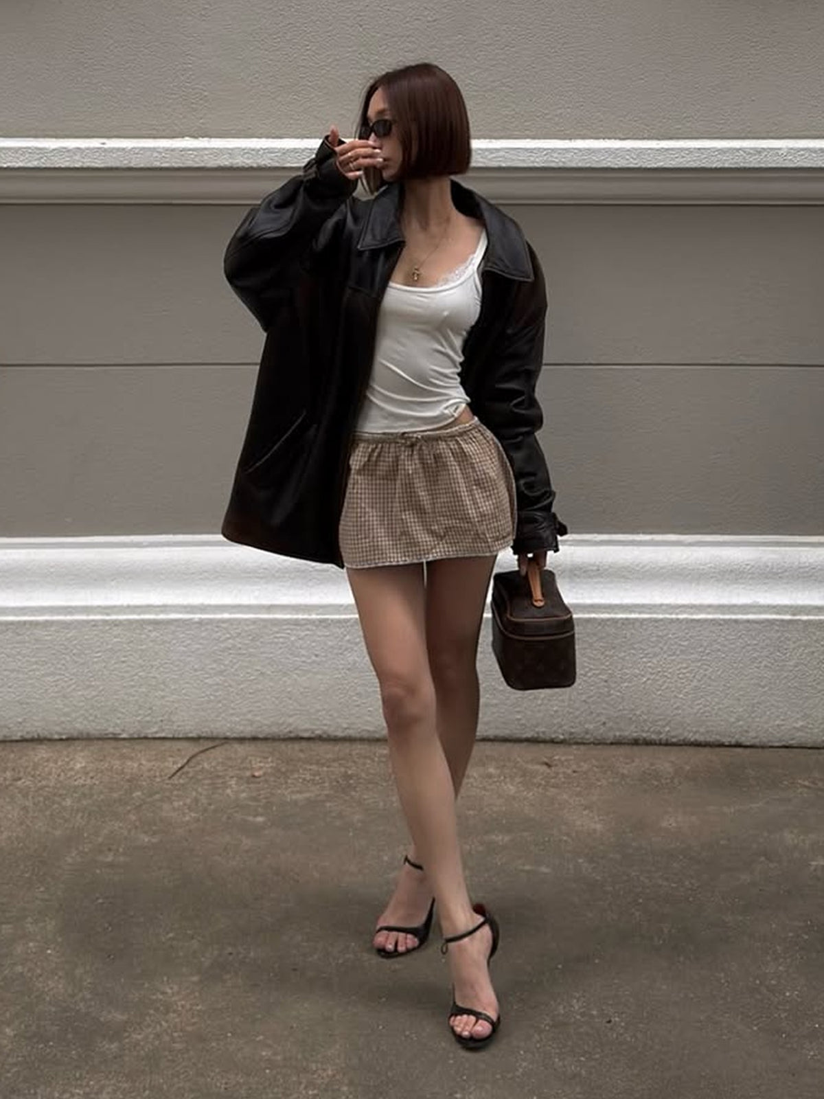 GLOWNY G Classic Lace-Up Mini Skirt (Beige)