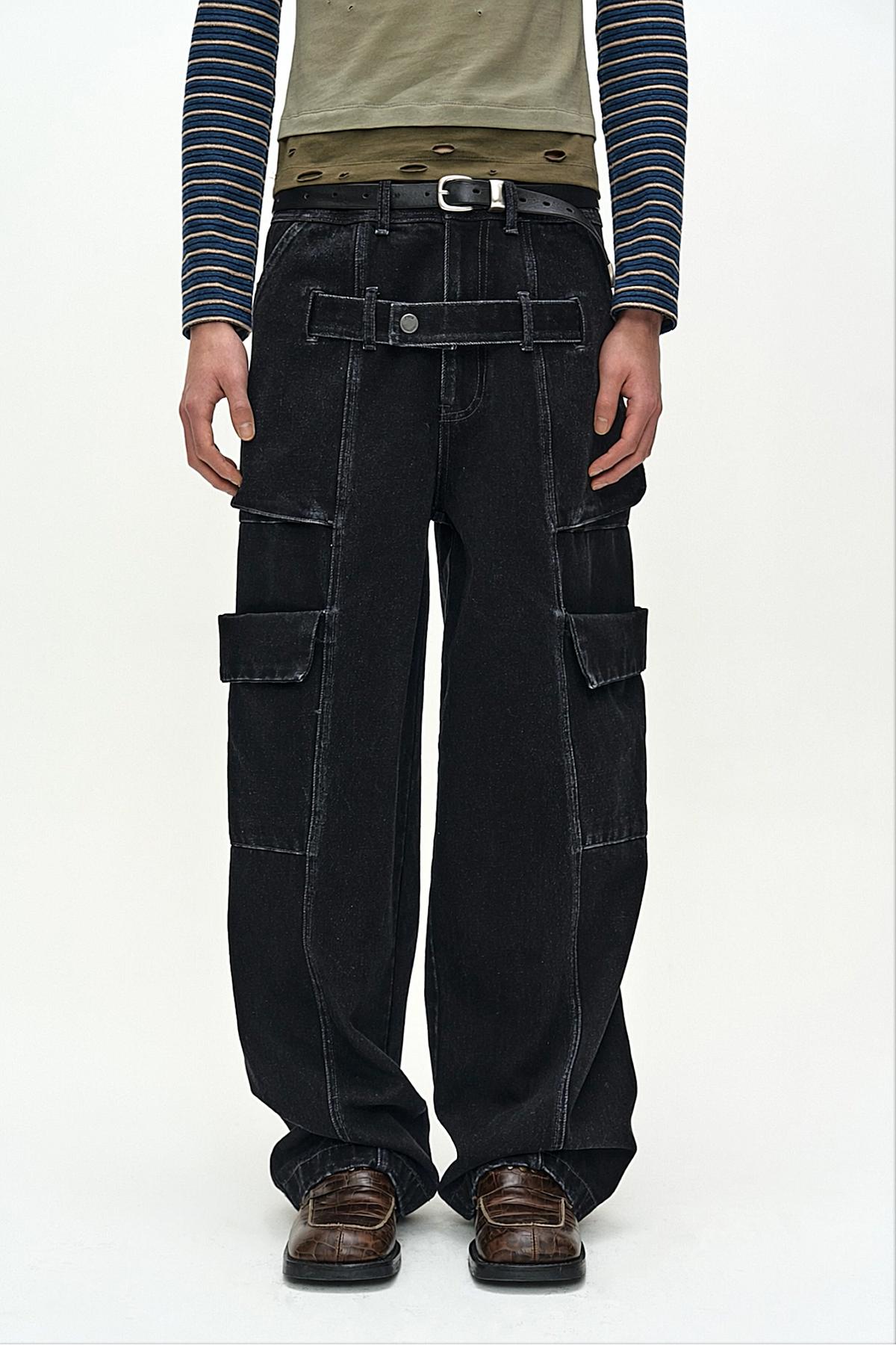 Andersson Bell Belt Layered Cargo Wide-Leg Jeans