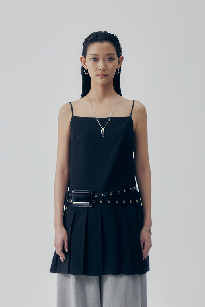 Treemingbird Apron Pleated One-piece Black