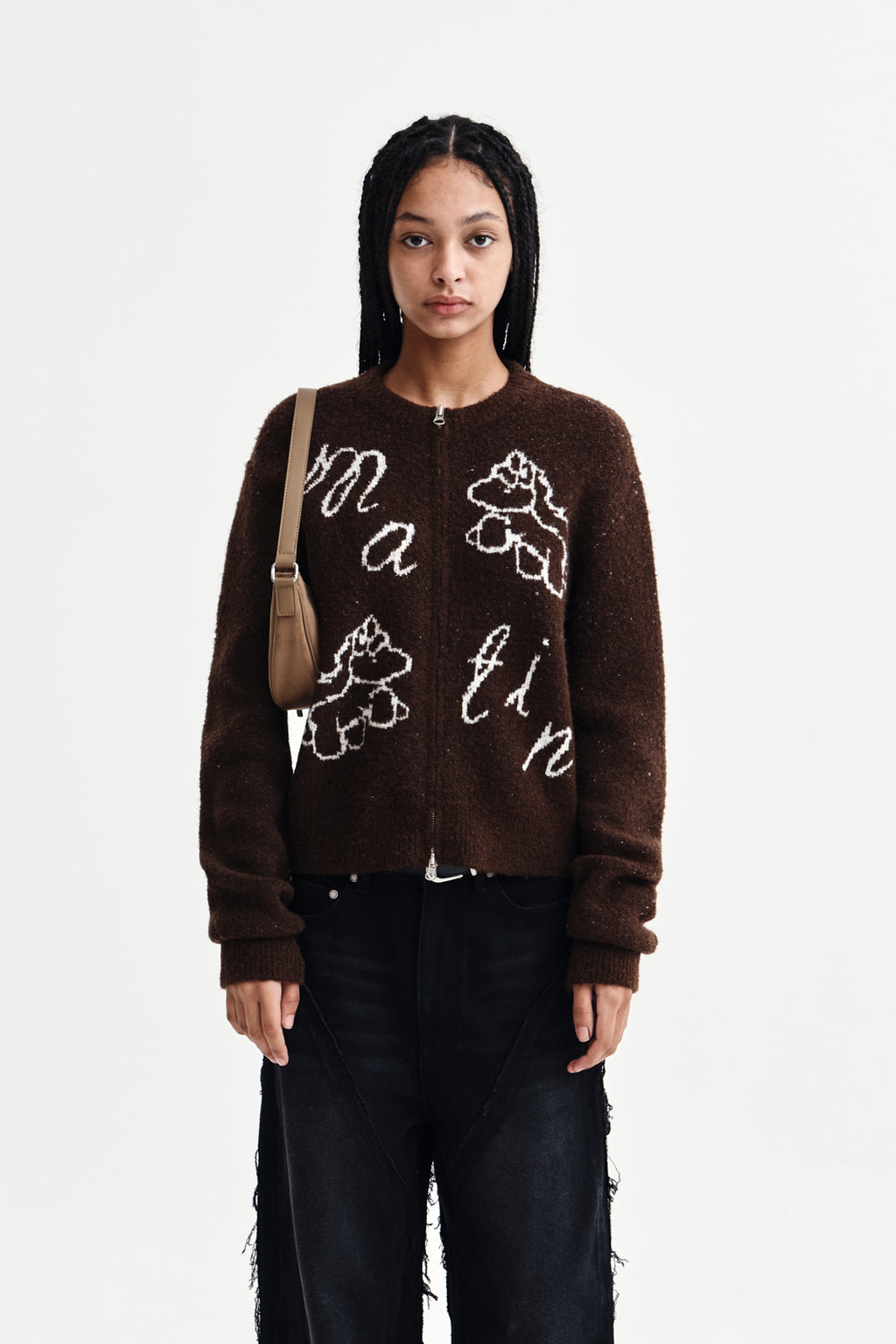 Matinkim Matin Kim Matin Poni Coni Knit Zip UP IN Brown