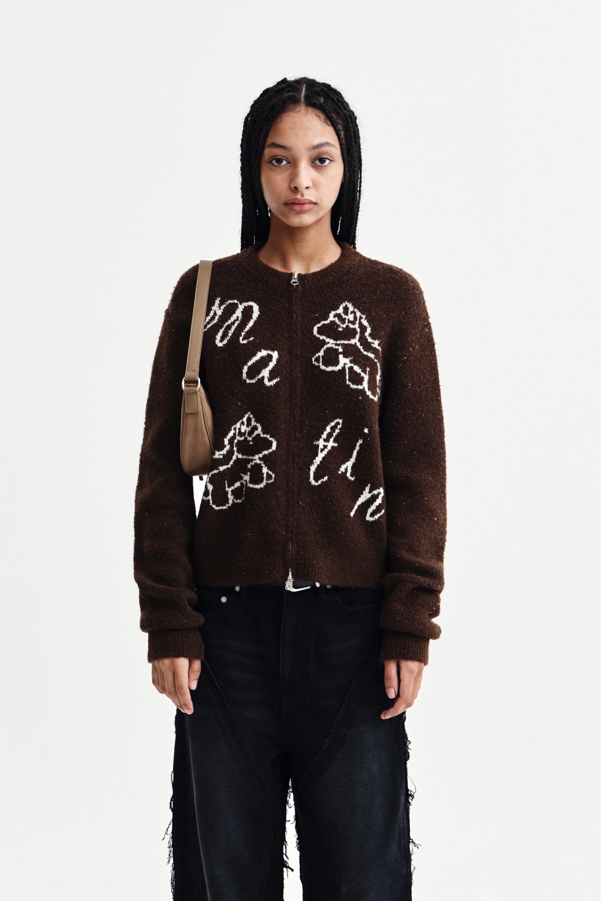 Matinkim Matin Kim Matin Poni Coni Knit Zip UP IN Brown