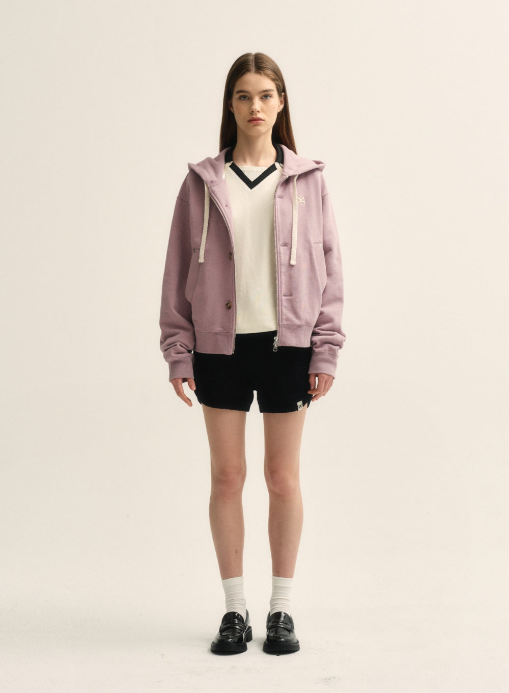 [satur] (W) Teo Cotton All Day Hood Zip-up - Vintage Rose