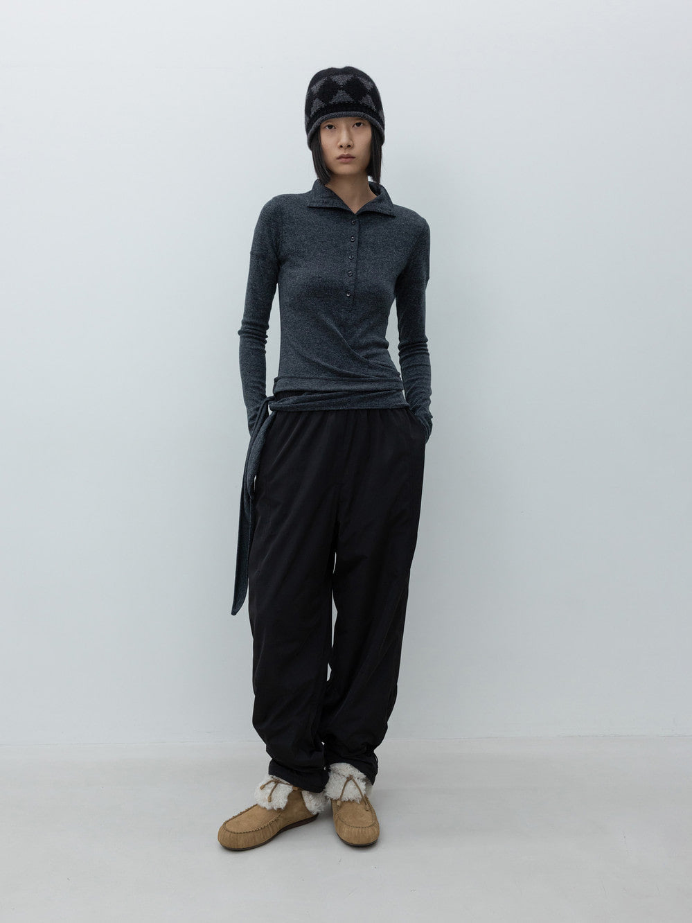 Low Classic Fleece-Lined Volume-Leg Pants Black